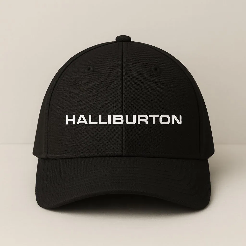 Gorra negra bordada con el logo de Halliburton, producida por C.I.M
